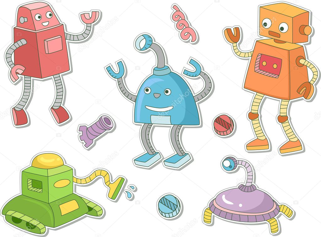 Robot Stickers Stock Illustration by ©lenmdp #13604957